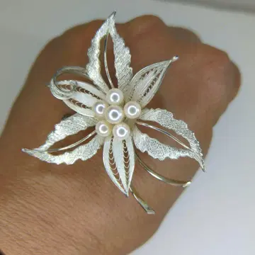담수 진주 6개 필리 그리 플라워 디자인 실버 브로치