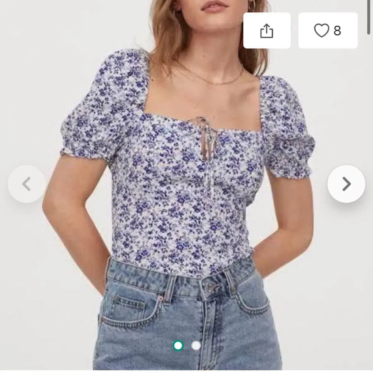 h&m 흐앤므 플라워 퍼프 리본 슬리브 탑