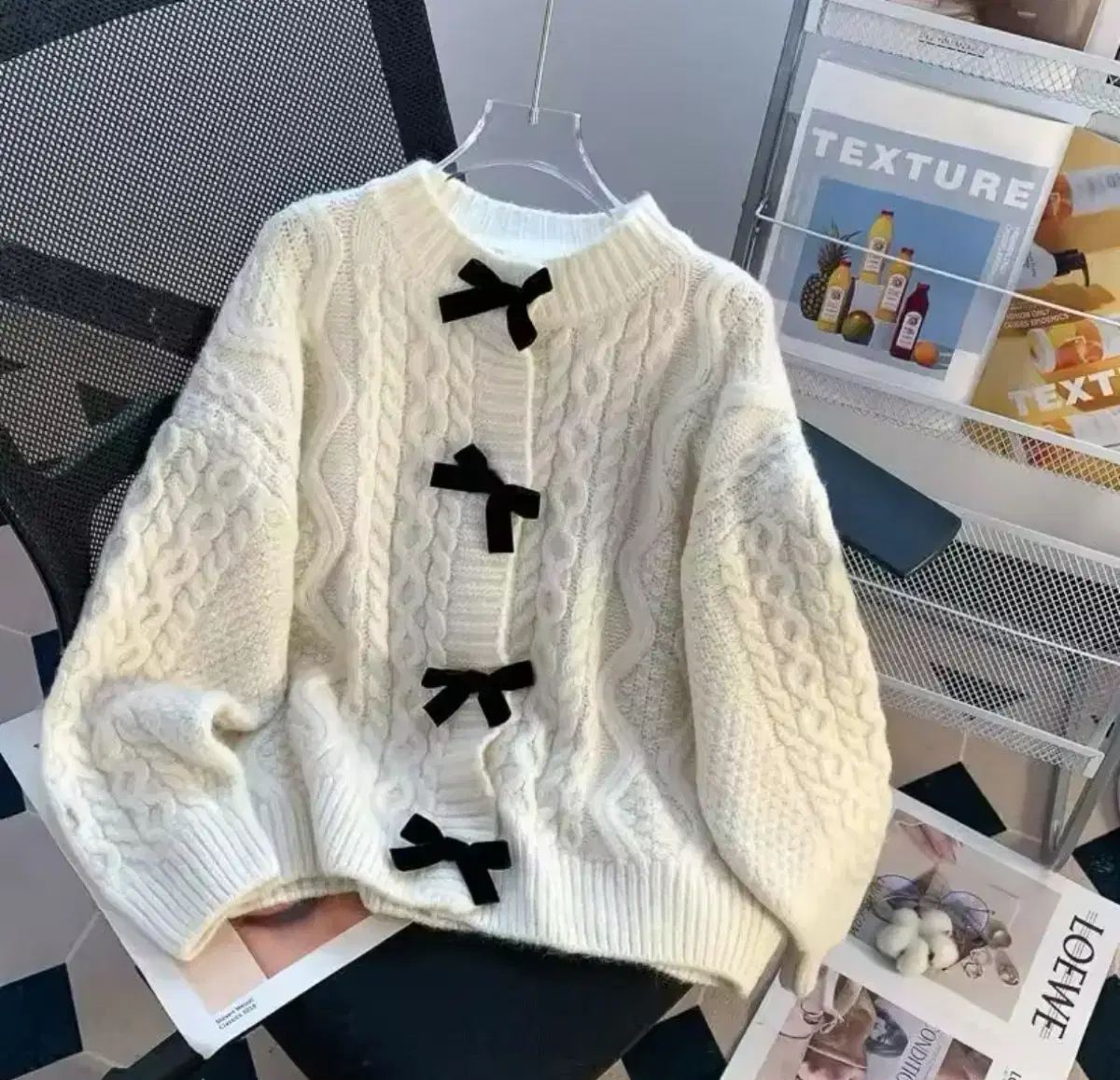 가을 겨울 스위트 베이지 화이트 가디건 니트 스웨터