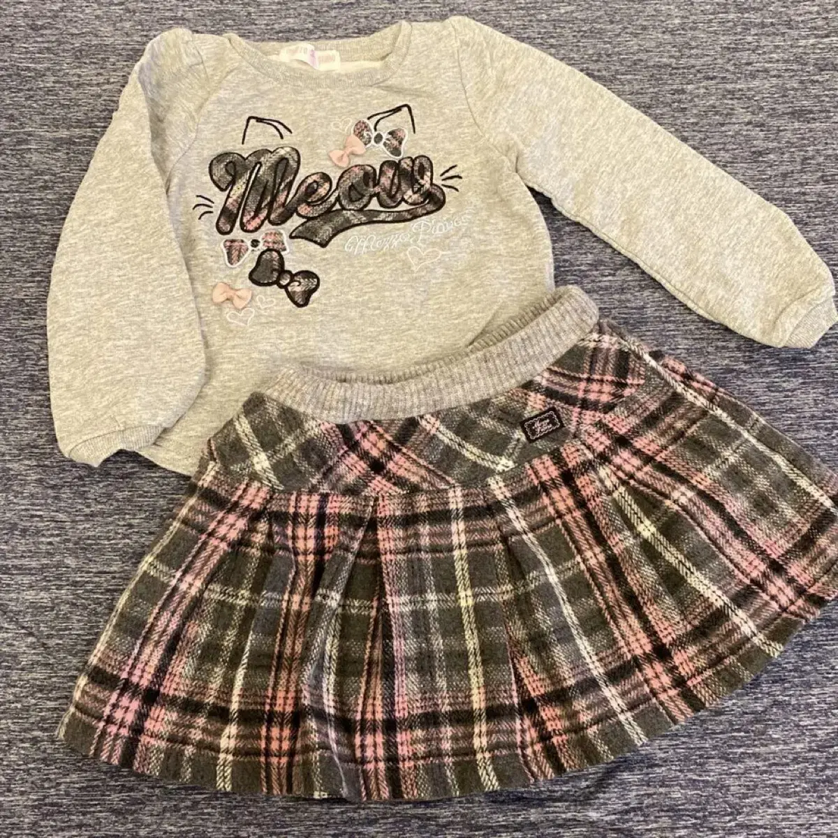 Mezzo-piano check ribbon cat tea & skirt set