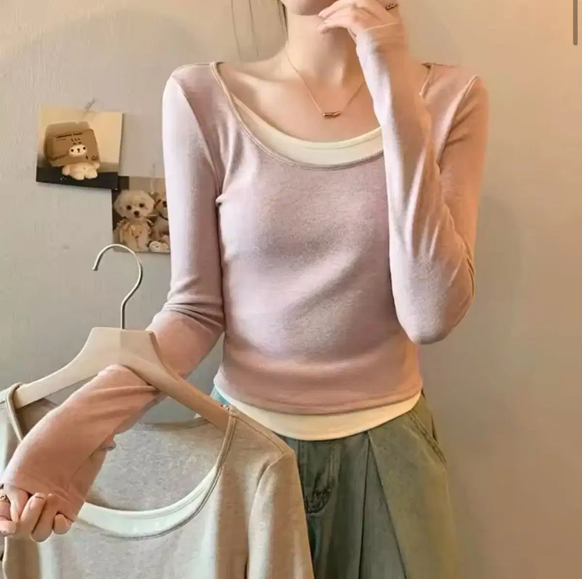 레이어드 긴팔 새상품(핑크)