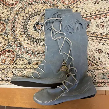 MINNETONKA 스카이블루 프린지 레이스업 부츠 26.5cm