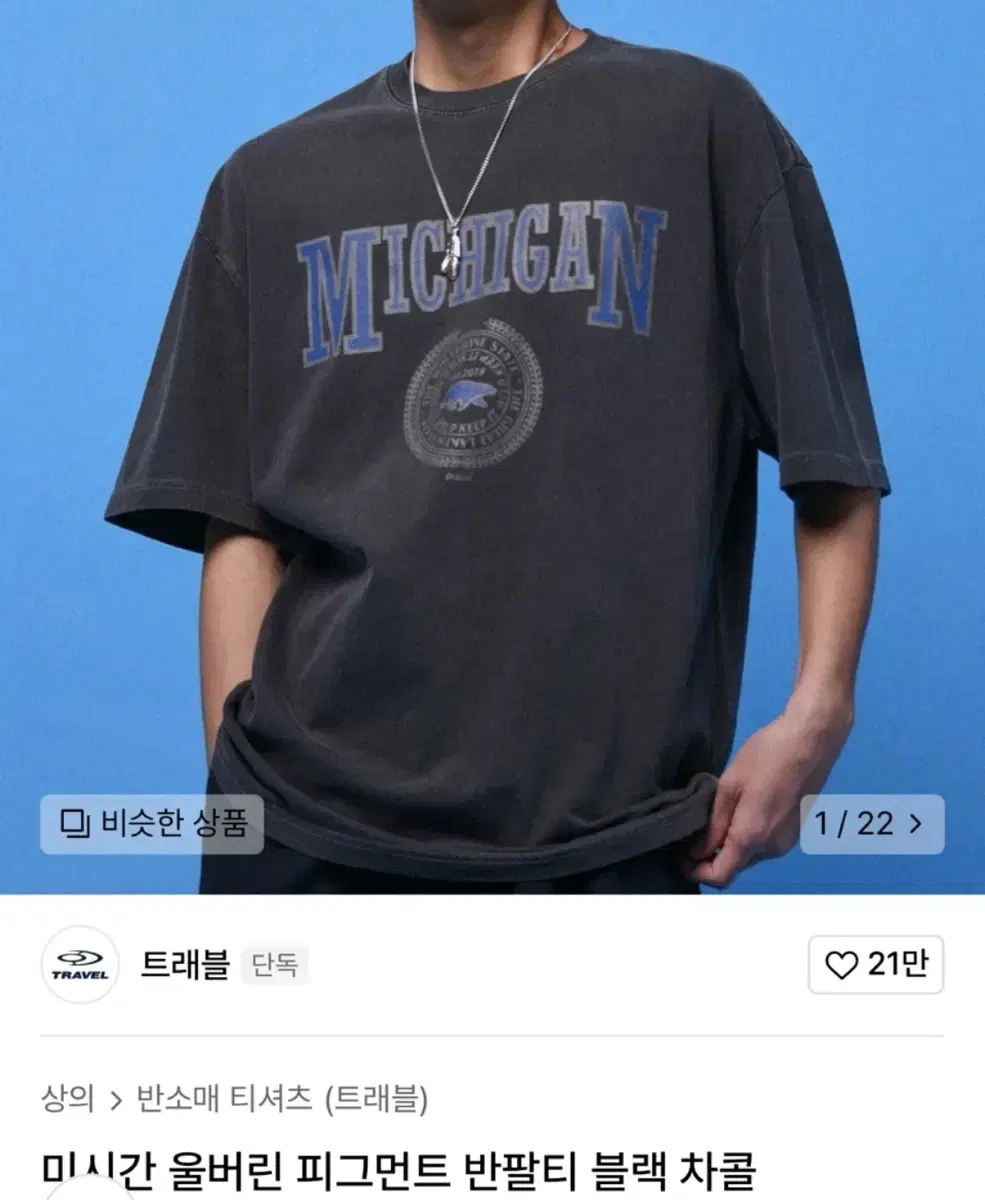 트래블 미시간 울버린 반팔 (차콜)