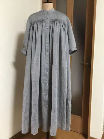 그레이 린넨 반팔 원피스