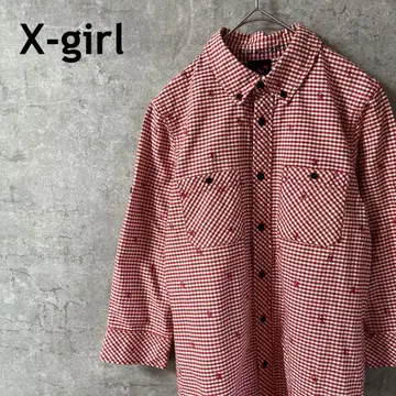 X-girl 깅엄 체크 롱 셔츠 롱 기장 긴팔 사이즈 1 여성용 G3