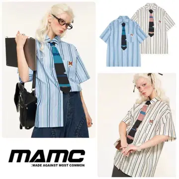 MAMC 넥타이 스트라이프 셔츠 블루