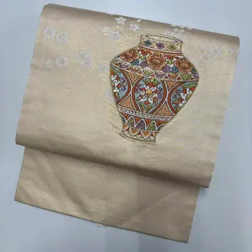 나고야 오비 찻주전자 자수에 작은 꽃 순정 실크 멋진 디자인 T-2874