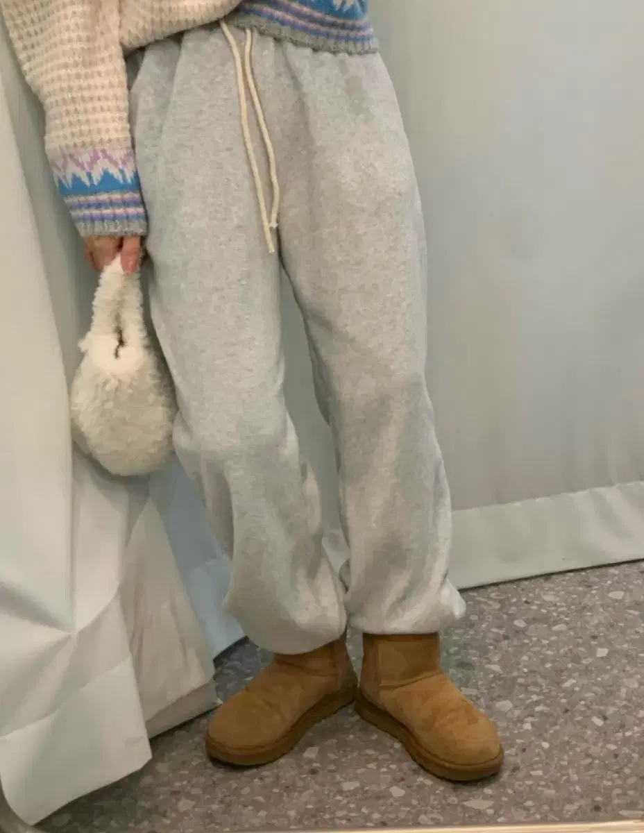 기모 후리스 겨울 밴딩 백멜란지 조거 팬츠