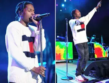 asap rocky 착용 TOMMY HILFIGER 로고 스웨터