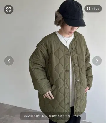 카키 올리브 그린 퀼팅 자켓 아프레 주르 미뇽