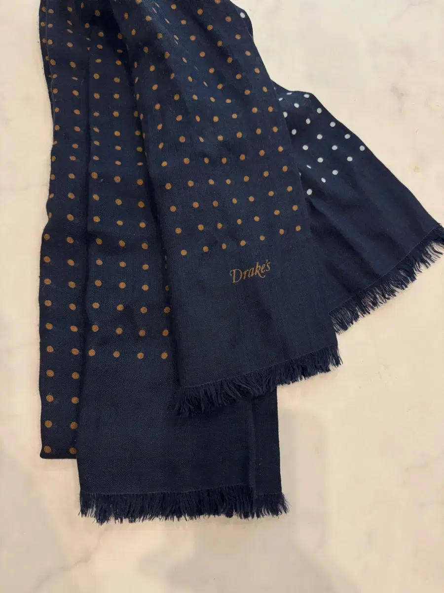 Drake's Navy Double Face Polka Dot Scarf