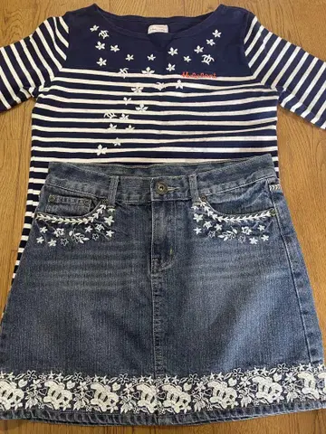 훌라니 하와이 데님 스커트 롱T 세트 호누 하와이 자수 보더