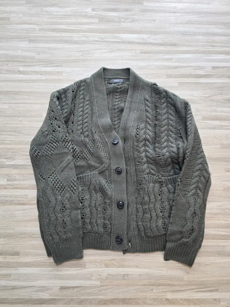 Amiri Distressed Wool Cashmere Cardigan Khaki L size