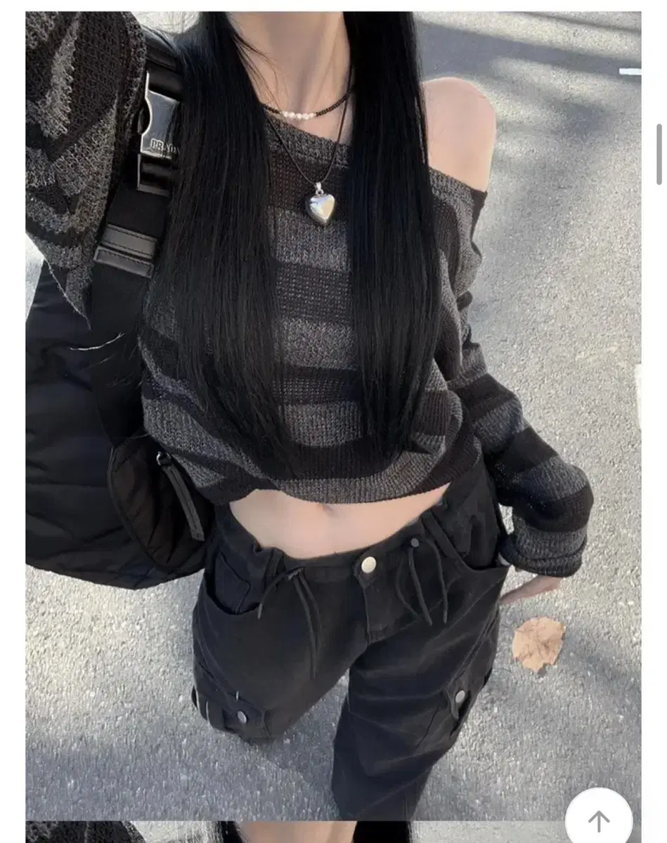 모디무드 빈티지 카노 스트랩 카고 흑청 와이드 팬츠