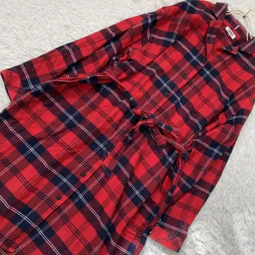 TOMMY JEANS 셔츠 원피스 레드 M 체크 무늬 루즈핏