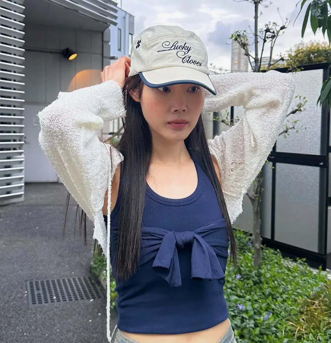 마가린핑거스 ribbon tie tank top (네이비)