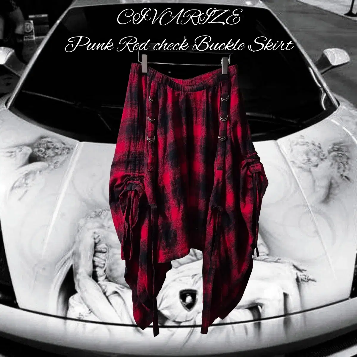 CIVARIZE Punk Red check Buckle Skirt