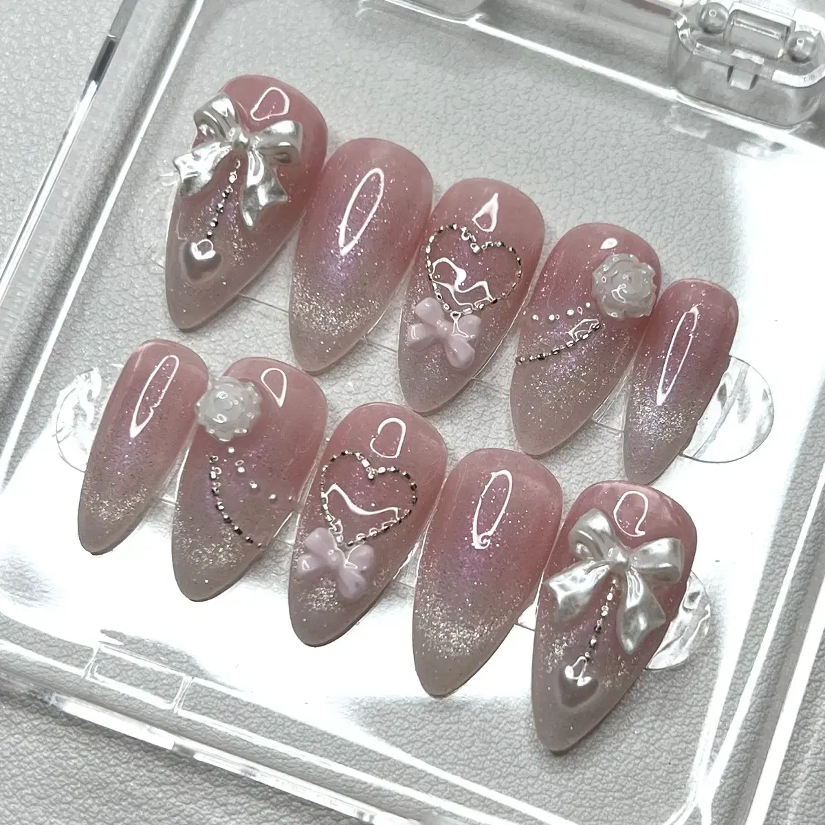 Jinju Rose Point Pink Magnetic Gel Gradation Handmade Nail Tips
