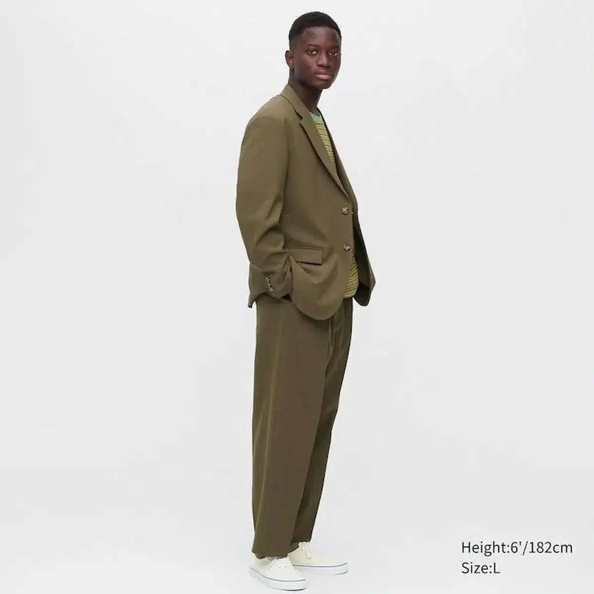 유니클로 마르니 Wide Fit Pleated Trousers Olive