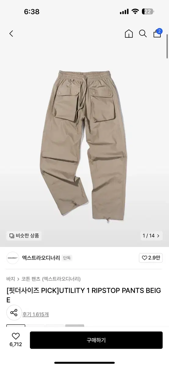 Extra ordinary 엑스트라 오디너리 ripstop바지 L