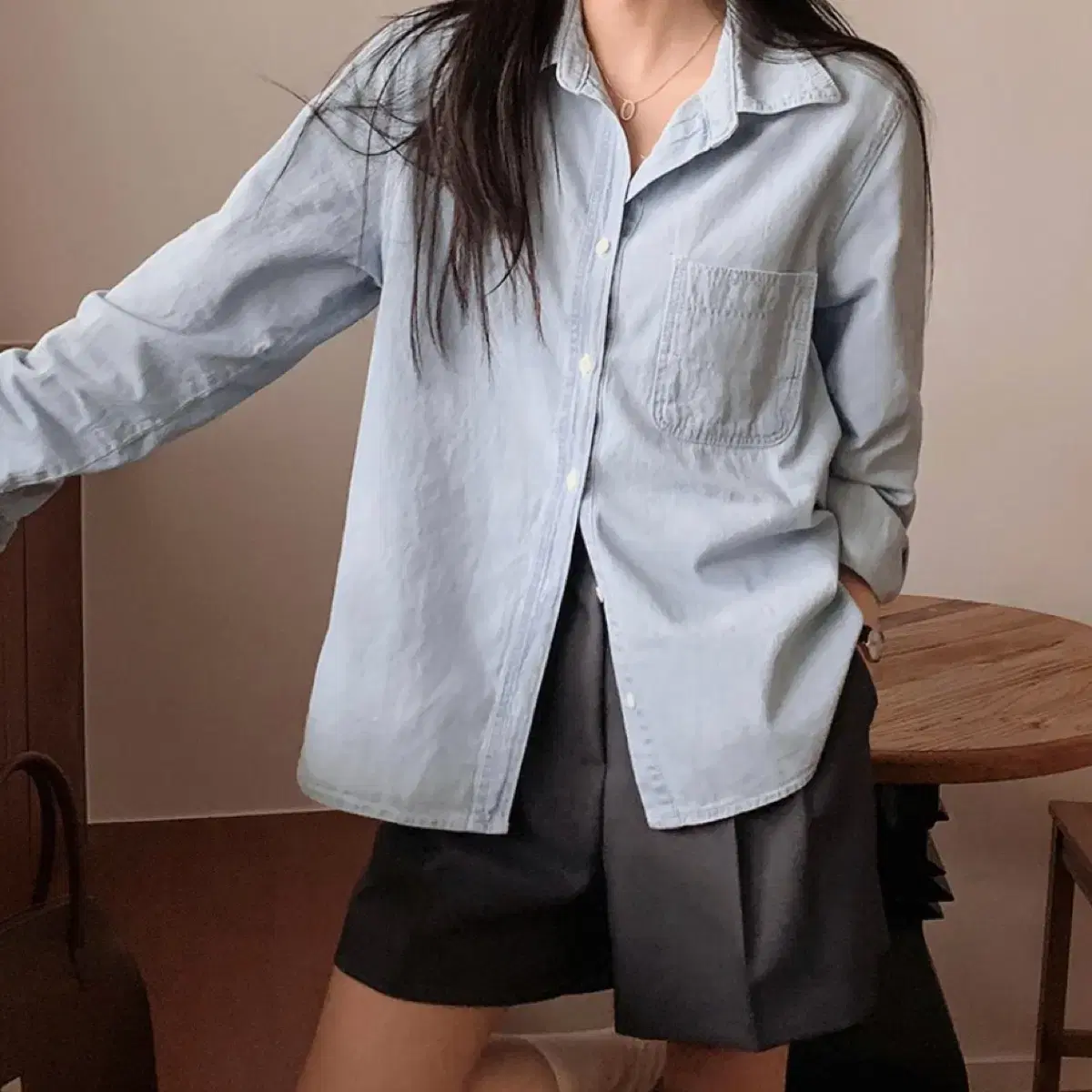 슬로우앤드 워싱 데님 셔츠