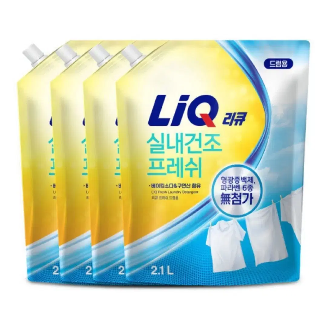 리큐 실내건조 프레쉬 2.1L 4개 세탁세제 액체세제