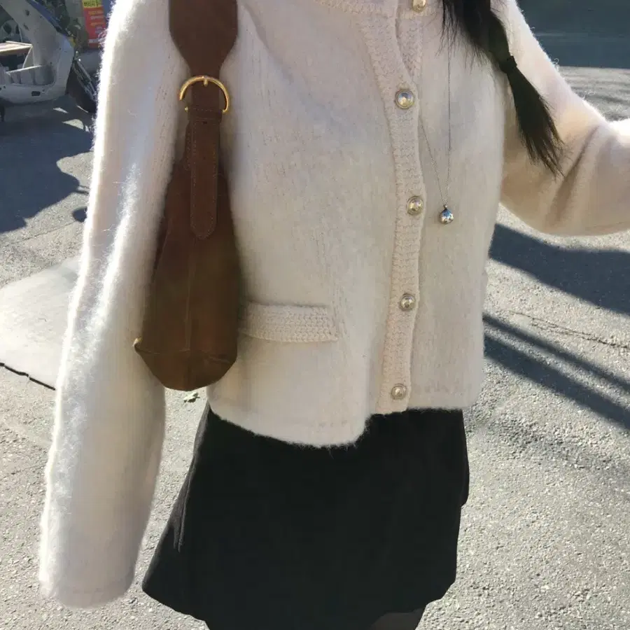 아워캐비넷 coffee tweed cardigan 트위드 가디건 크림