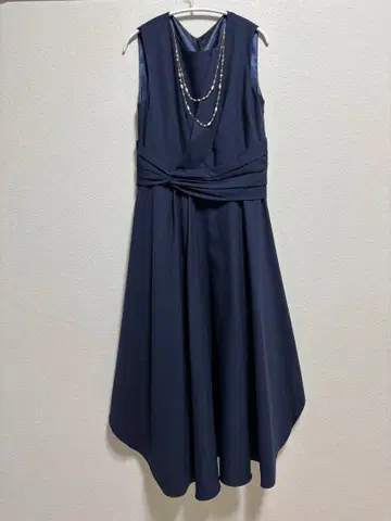 네이비 컬러 원피스 드레스 리본 조정 사이즈 38 목걸이 포함