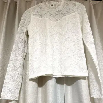 실험실 작업 티셔츠 하이넥 레이스 화이트