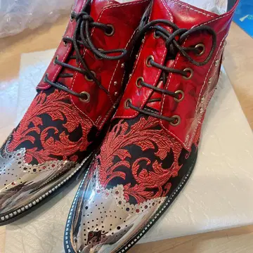 Rui Landed 남성용 앵클부츠 브로그풍 메탈 토 자수 25cm