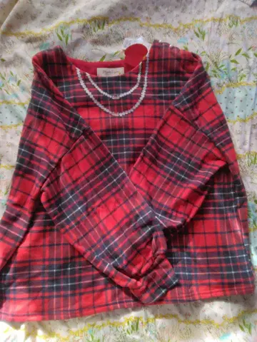 프랑슈리페 빅 사이즈 레이스 백의 빨간색 검은색 체크 긴팔 상의