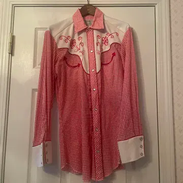 H bar C 웨스턴 긴팔 셔츠 빨간색 체크 셔츠