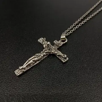 실버 십자가 묵주 체인 목걸이 펜던트 롱 그리스도