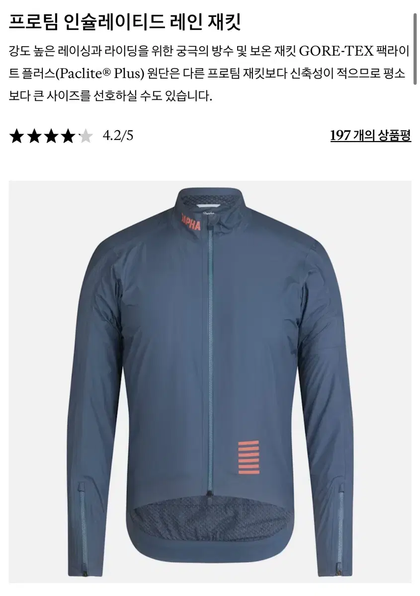라파 Rapha 프로팀 인슐레이티드 레인자켓 S