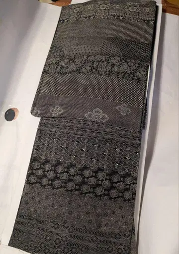 에도 코몬 기모노 블랙 순실크