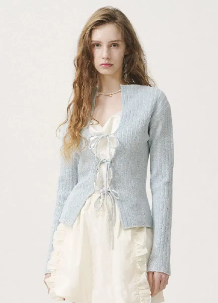 에브모우 BOAT NECK RIBBON CARDIGAN 가디건
