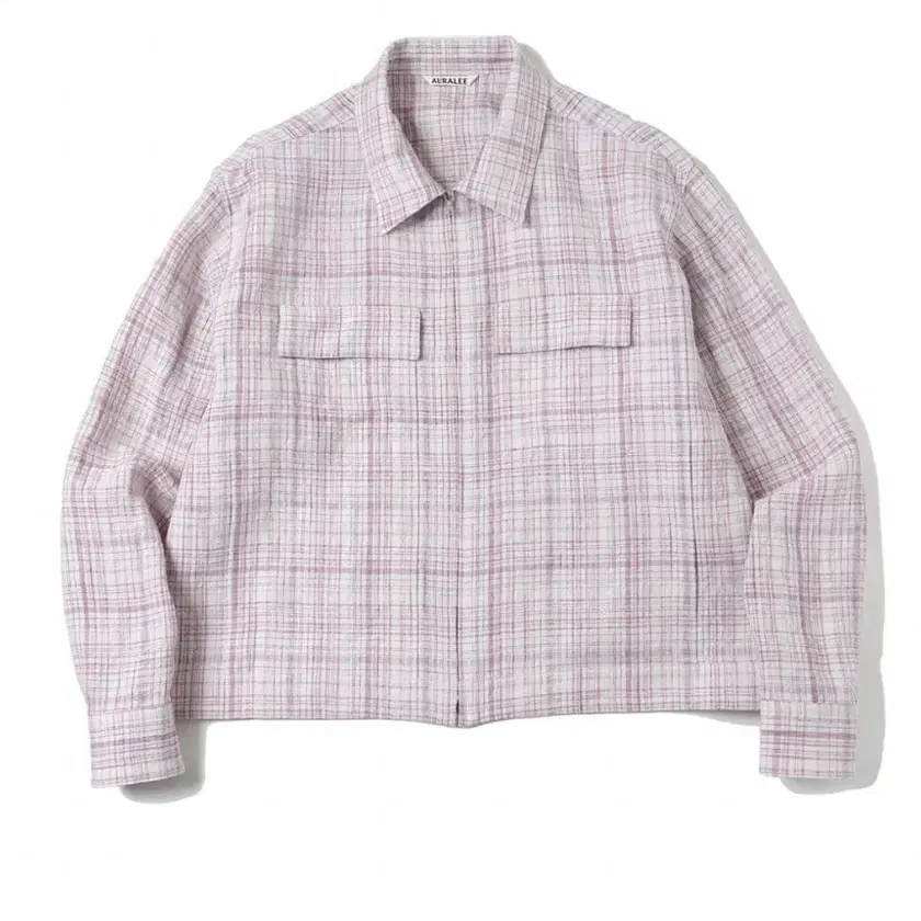 ジャケット・アウター AURALEE LINEN SILK CHECK NOCOLLAR JACKET Auralee - Checked linen and silk blouson jacket Auralee