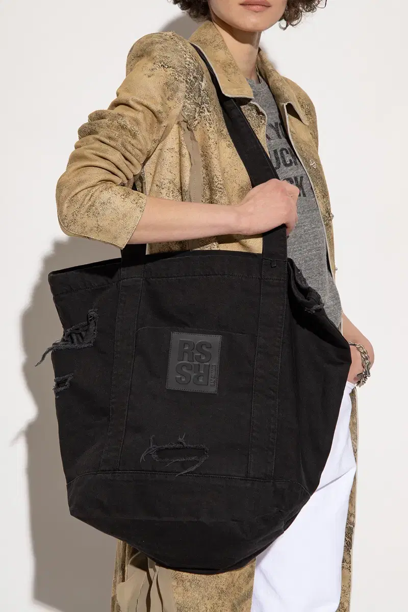 Ralph Simmons Distressed RS Cotton Tote Bag Black OS