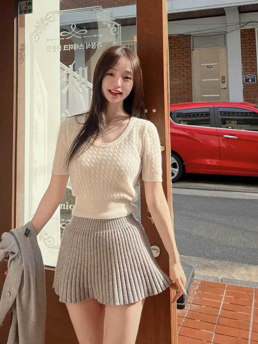[새상품, 택o] 카인다미 니트 플리츠 스커트 그레이