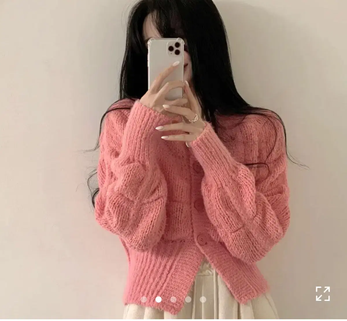 에이블리 트임 크롭 니트가디건 핑크