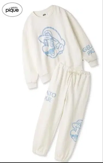 젤라토 피케 마리오 콜라보 맨투맨 세트 크림색