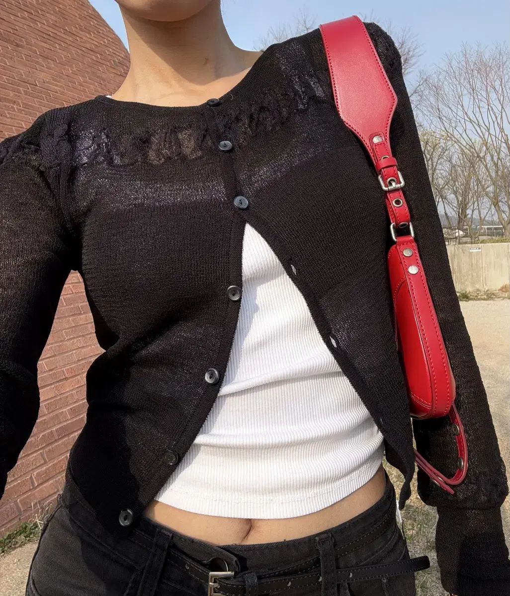 새상품) 다이애그널 25ss 시스루 셔링 가디건