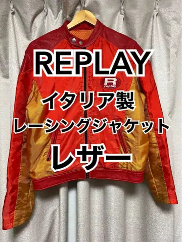 REPLAY 이탈리아제 레이싱 자켓 가죽 자켓 오렌지 빨간색