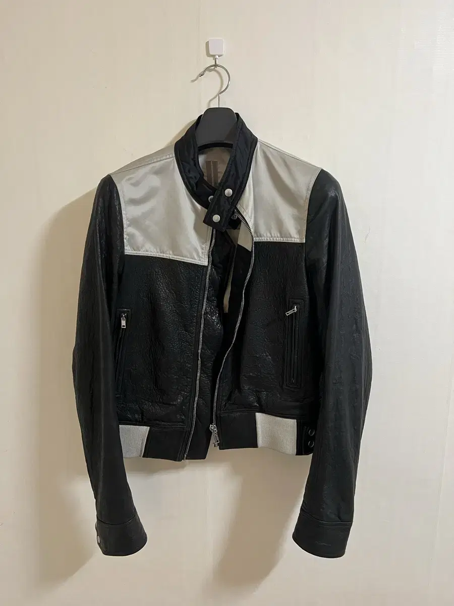 [50] Rick Owens Color Block Leather Jacket