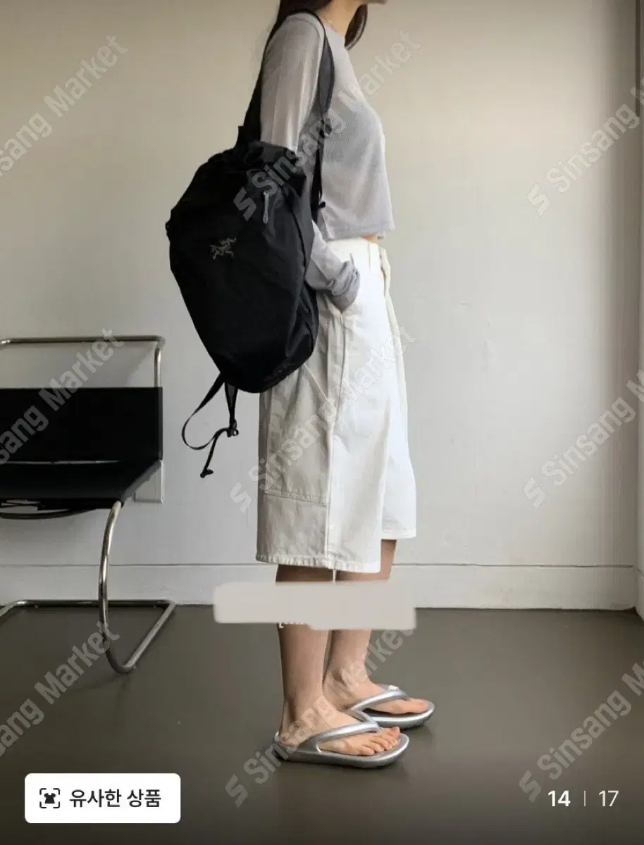 (새상품) 카펜더 맥시 핀턱 와이드 5부 데님 팬츠 반바지 아이보리