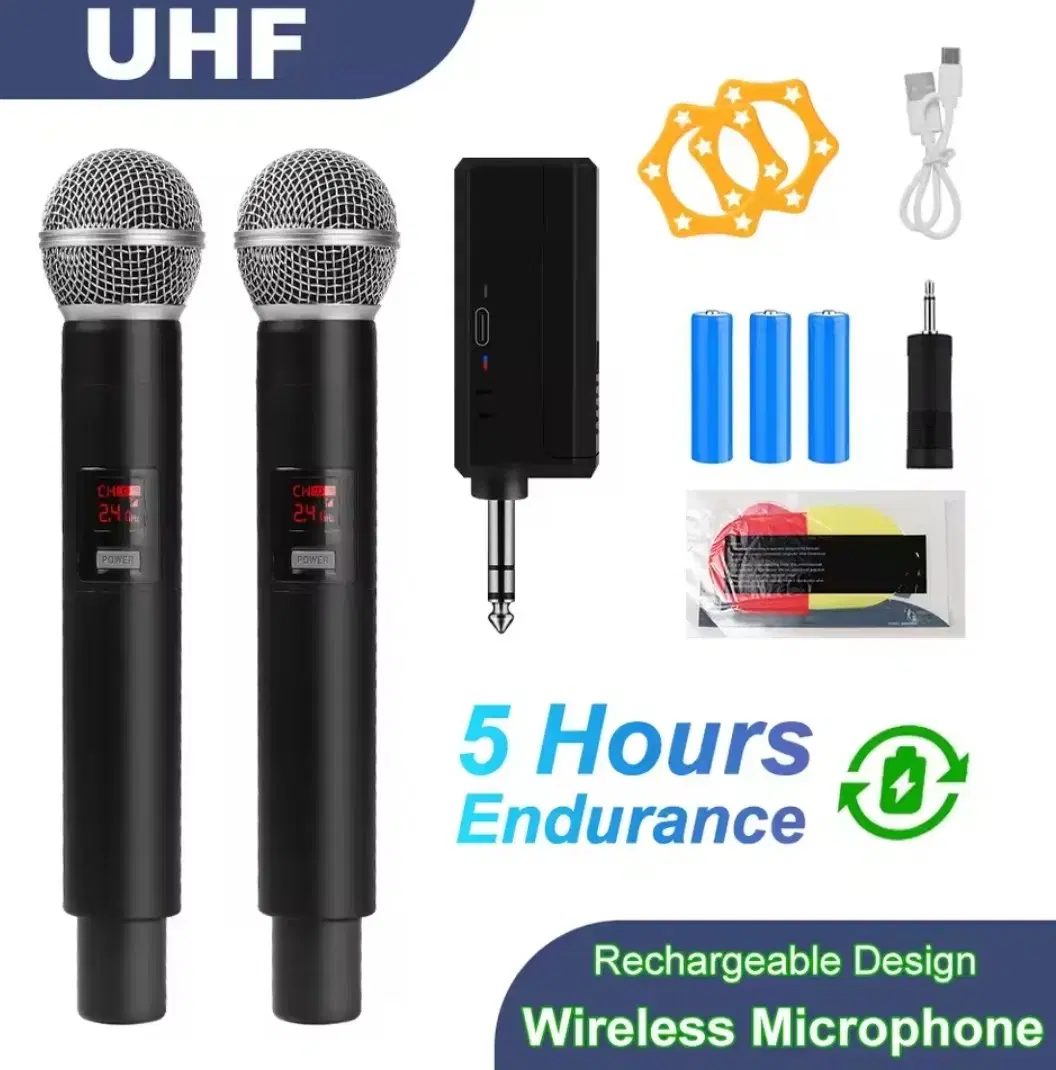 2 채널 UHF  파티 카라오케 전문 교회 쇼 회의용 휴대용 무선 마이크