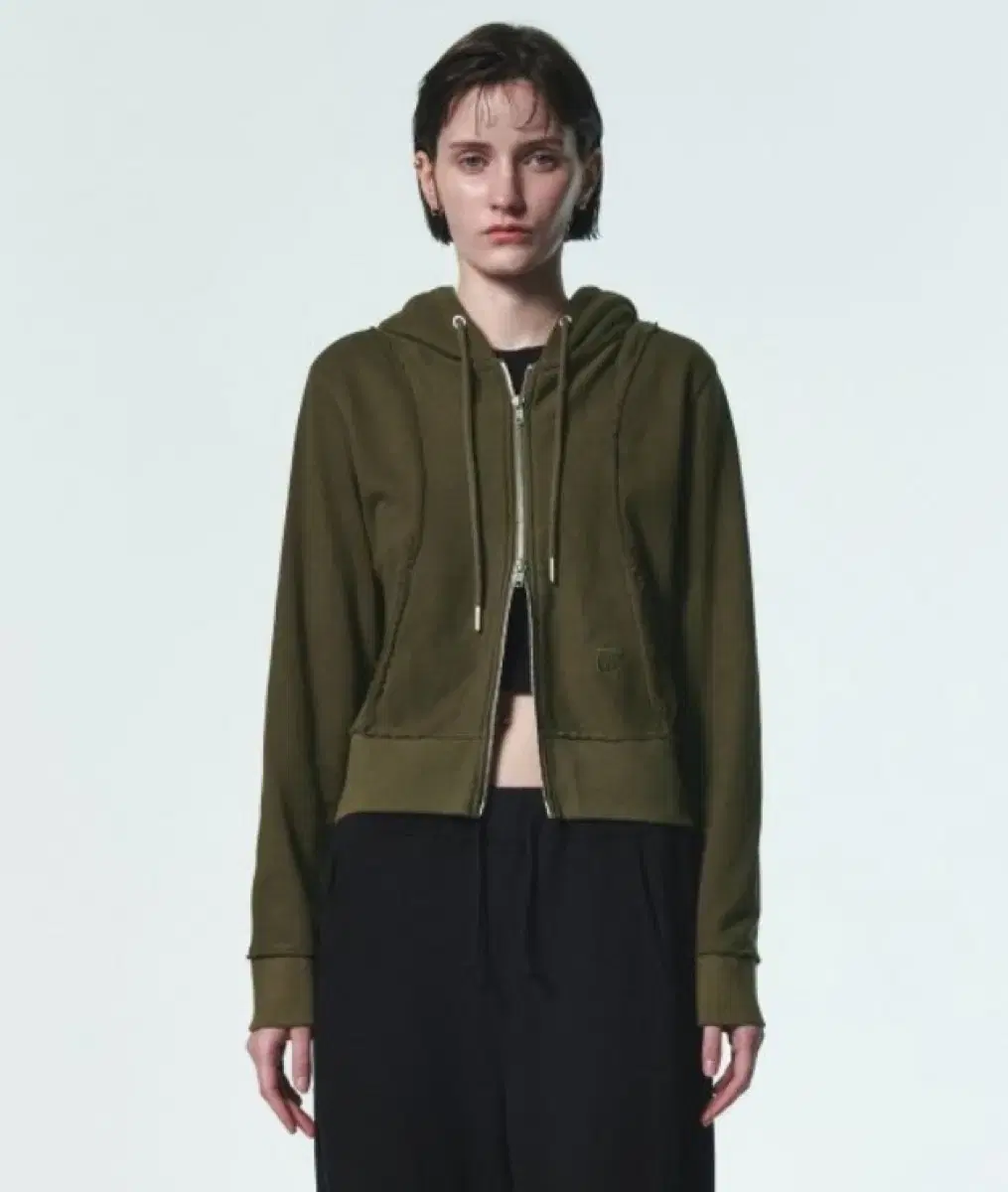 Curren's Cutout Hooded Zip-Up Jacket Khaki