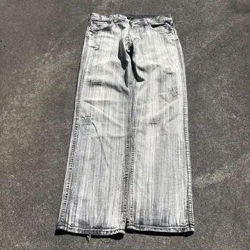 00s 그런지 스트라이프 브리치 데님 팬츠 y2k