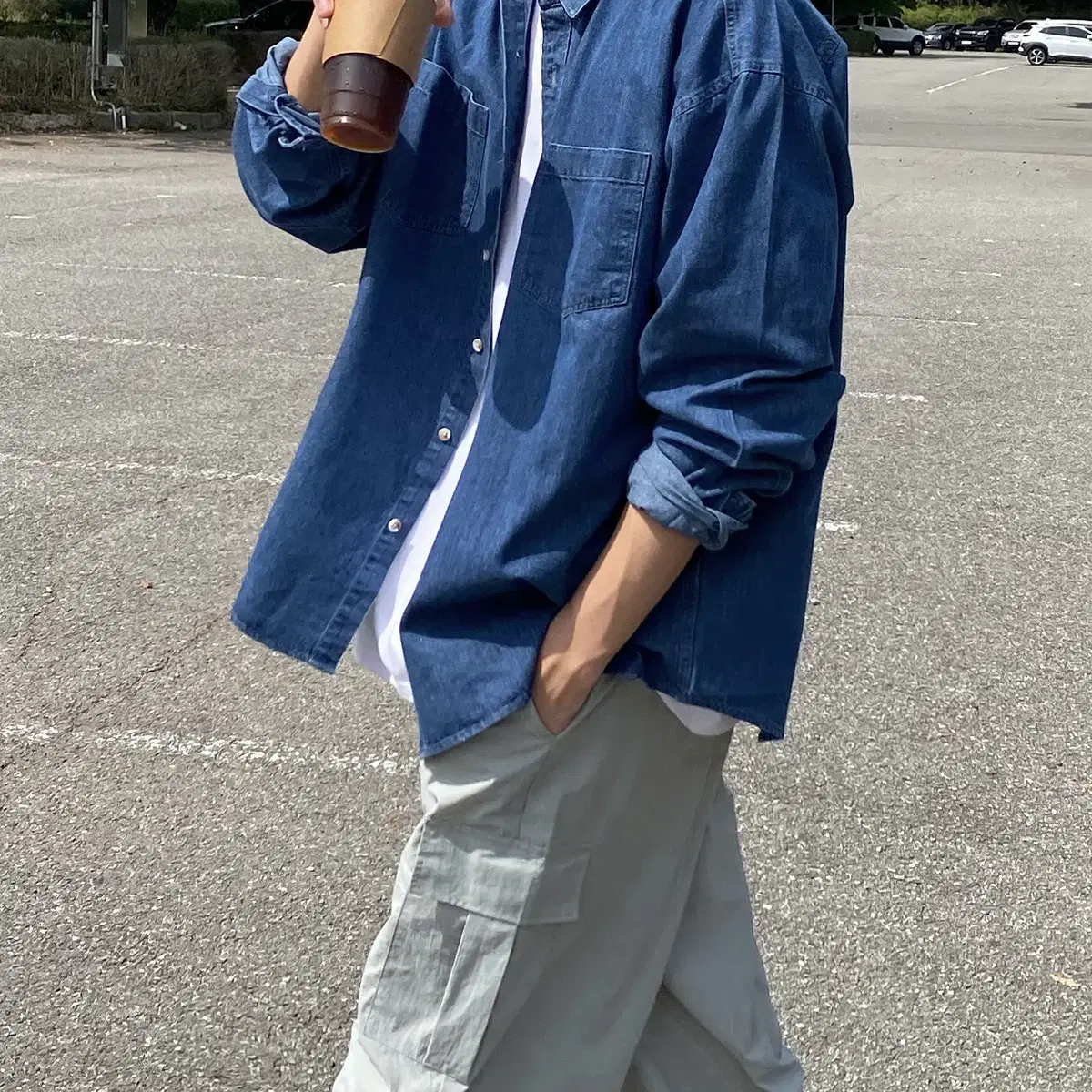 오버핏 데님셔츠 남녀공용 청남방
