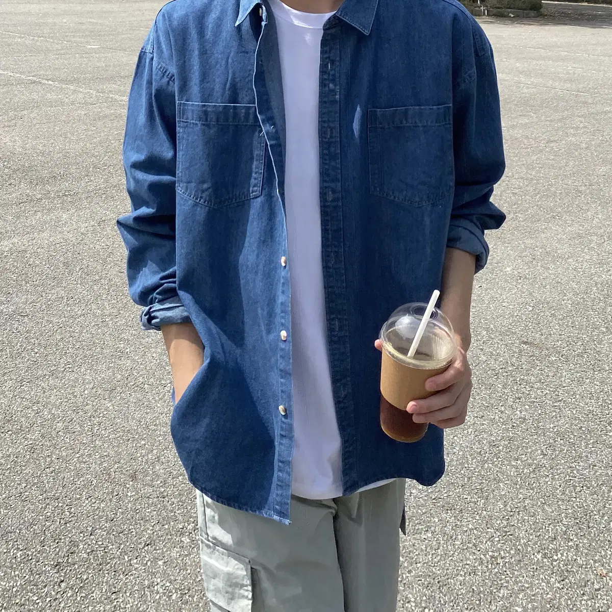 오버핏 데님셔츠 남녀공용 청남방